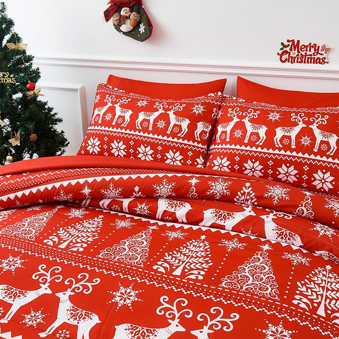 YIYEA Christmas Pillow Cases Queen Size Set of 2, Ultra Soft Double Brushed Microfiber Pillowcases Queen, Christmas Bed Pillow Covers, Fade Resistant, Easy Slip-On (20"x30")