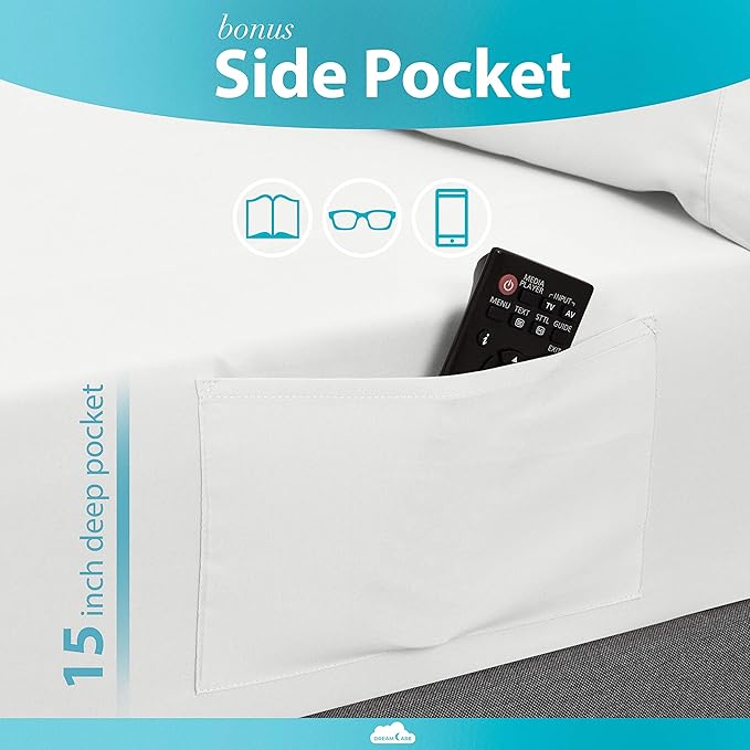 DREAMCARE Full Size Sheets - 6 pcs Breathable Cooling Bed Sheets - up to 15" Deep Pocket Full Size Bed Sheets wth Side Pockets - Extra Soft 100% Brushed Hypoallergenic Hotel Luxury Bedding - White