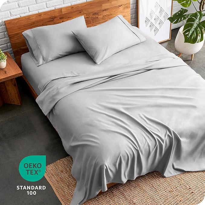 Bare Home Short Queen Sheet Set - 1800 Ultra-Soft Microfiber Bed Sheets - Double Brushed - Deep Pockets - Easy Fit - 4 Piece Set - Bedding Sheets & Pillowcases (Short Queen, Light Grey)