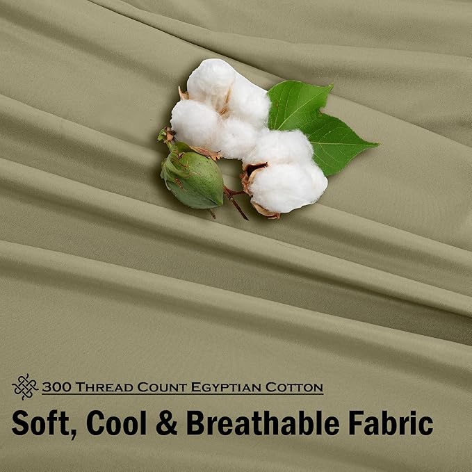 ROYALE LINENS 300 Thread Count 100% Long Staple Combed Cotton Sheet Set - 3 Piece Twin Bed Sheets - 1 Fitted, 1 Flat & Pillow case -Soft Cool & Crisp Sheet Set (Twin, Sage Green)