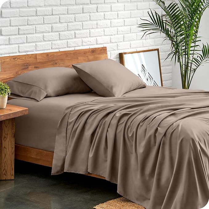 Bare Home Split King Sheet Set - 1800 Ultra-Soft Microfiber Bed Sheets - Double Brushed - Deep Pockets - Easy Fit - 5 Piece Set - Bedding Sheets & Pillowcases (Split King, Taupe)