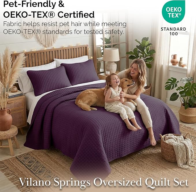 Southshore Fine Living, Inc. Twin XL Comforter Quilt Set, Dorm Bedding Essentials, Stain Resistant, Machine Washable Purple Bed Spread, Twin XL Quilt Bedspread Set with Matching Pillow Sham, Purple