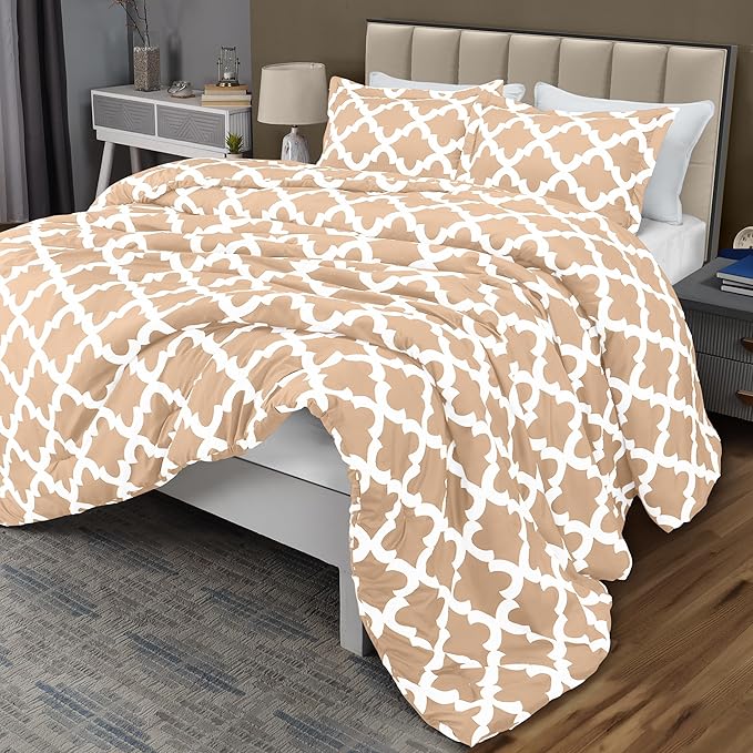 Utopia Bedding King Comforter Set Beige, Printed Comforters King Size, 3 Piece Lightweight All Season Down Alternative Bedding Set with 1 Comforter (90 x 102 in) and 2 Pillow Shams (20 x 36 in)