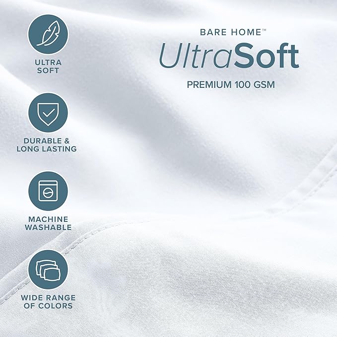 Bare Home Hotel Luxury Twin XL Sheet Set, Extra Soft - 4 Piece Set - Deep Pockets - Easy Fit - Cooling & Breathable - Wrinkle, Fade, Stain Resistant - Includes 2 Pillowcases (Twin XL, White)