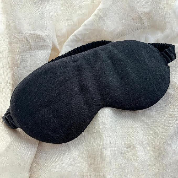 100% Blocking Light Eye Mask Pure Linen Sleep Mask with Elastic Band,Soft Zero Pressure Black Eyes Cover,Side Sleeper Eye Cover Cooling Puffiness Dry Eyes