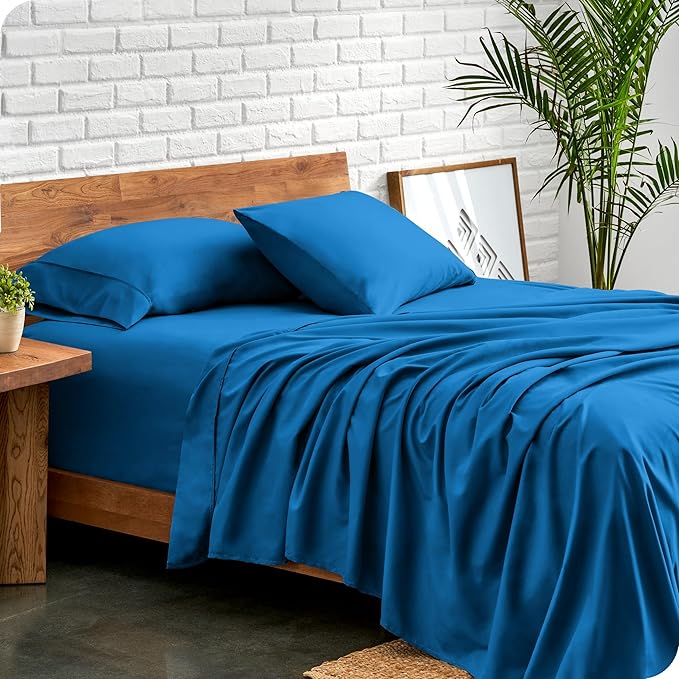 Bare Home Full Sheet Set - 1800 Ultra-Soft Microfiber Full Bed Sheets - Double Brushed - Deep Pockets - Easy Fit - 4 Piece Set - Bedding Sheets & Pillowcases (Full, Medium Blue)