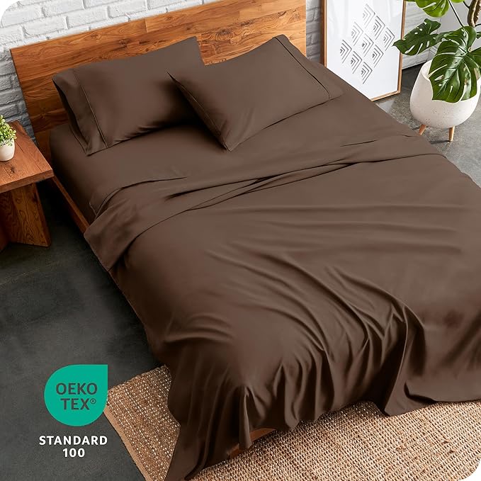 Bare Home Queen Sheet Set - 1800 Ultra-Soft Microfiber Queen Bed Sheets - Double Brushed - Deep Pockets - Easy Fit - 4 Piece Set - Bedding Sheets & Pillowcases (Queen, Cocoa)