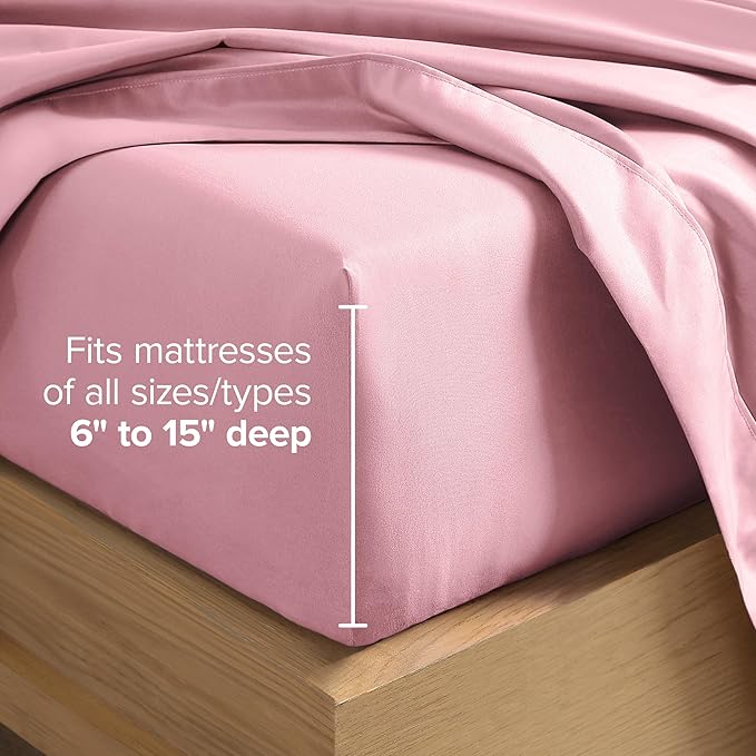 Bare Home Hotel Luxury Queen Sheet Set, Extra Soft - 6 Piece Set - Deep Pockets - Easy Fit - Cooling & Breathable - Wrinkle, Fade, Stain Resistant - Includes 4 Pillowcases (Queen, Light Pink)