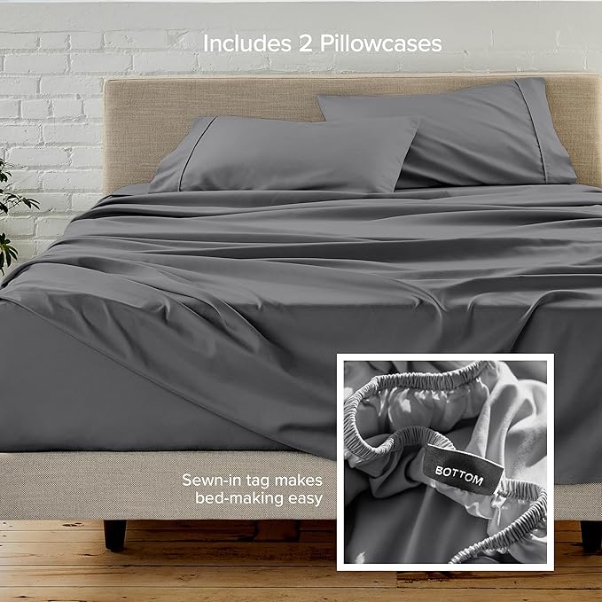 Bare Home Hotel Luxury Twin XL Sheet Set, Extra Soft - 4 Piece Set - Deep Pockets - Easy Fit - Cooling & Breathable - Wrinkle, Fade, Stain Resistant - Includes 2 Pillowcases (Twin XL, Grey)
