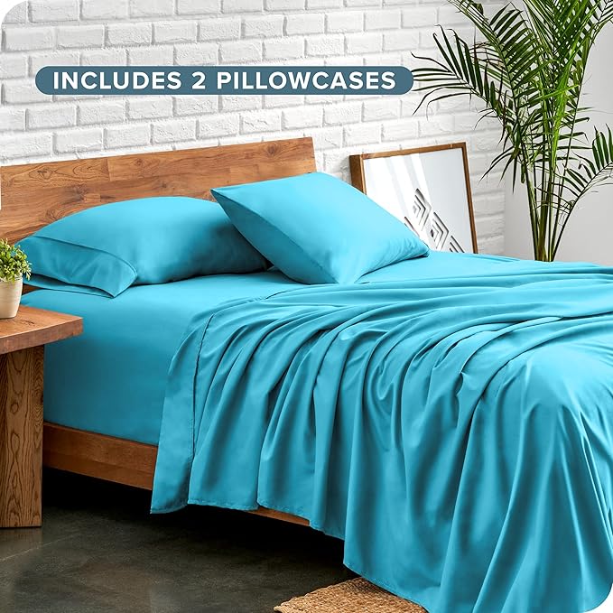 Bare Home Hotel Luxury Sheet Set, Extra Soft - 6 Piece Set - Deep Pockets - Easy Fit - Cooling & Breathable - Wrinkle, Fade, Stain Resistant - Includes 4 Pillowcases (Split Head Flex King, Aqua)