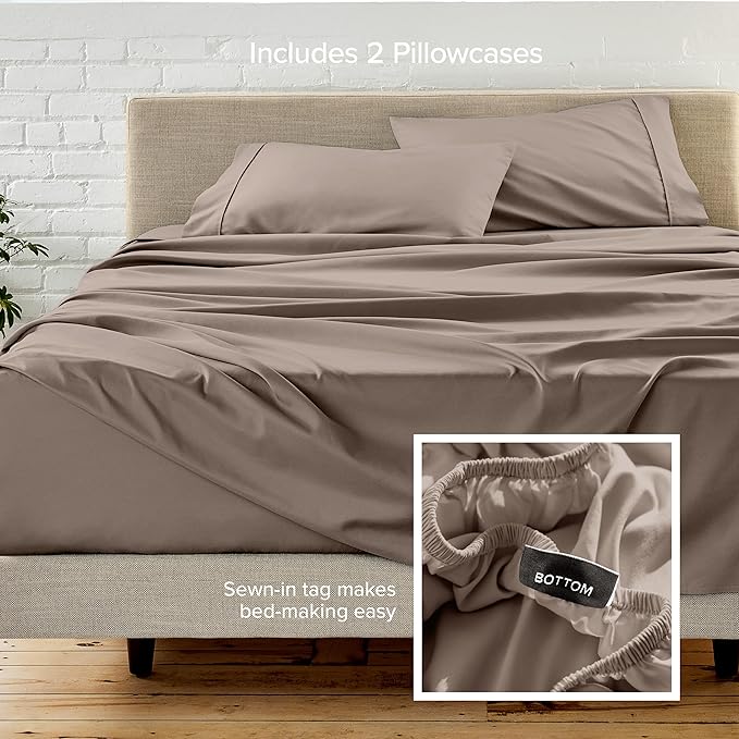 Bare Home Hotel Luxury Twin Sheet Set, Extra Soft - 4 Piece Set - Deep Pockets - Easy Fit - Cooling & Breathable - Wrinkle, Fade, Stain Resistant - Includes 2 Pillowcases (Twin, Taupe)