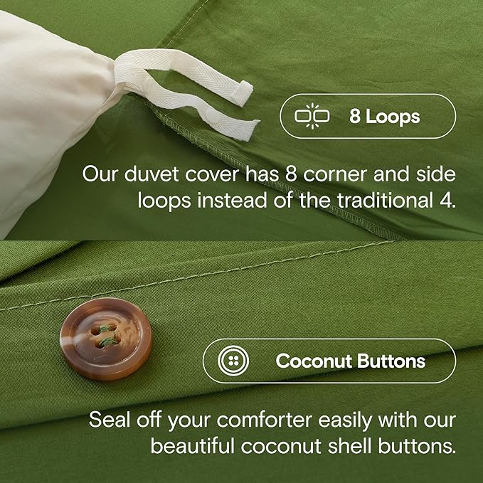 DOZ 100% Long Staple Cotton Duvet Cover Set, Soft Sateen Weave, Smooth, Breathable, Hotel Comfort, 106"x90", 8 Loops, 3pc – 2 Pillowcases 1 Duvet Cover (Forest, King/Cal King)