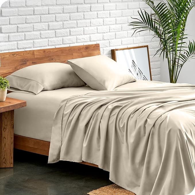 Bare Home Split Head Flex King Sheet Set - 1800 Ultra-Soft Microfiber Bed Sheets - Double Brushed - Deep Pockets - Easy Fit - 4 Piece Set - Bedding Sheets & Pillowcases (Sand)