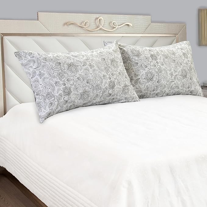 Elegant Comfort Luxury Ultra-Soft 2-Piece Pillowcase Set - 1500 Premium Hotel Quality Microfiber Double Brushed - Wrinkle Resistant, Standard/Queen, Paisley Pattern Gray