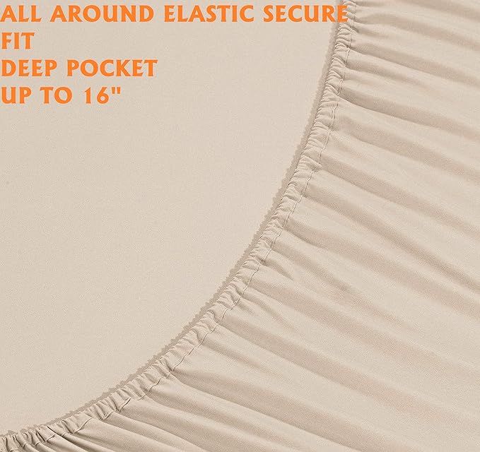 Elegant Comfort Luxury Soft Bed Sheets 1500 Premium Hotel Quality Microfiber Softness Wrinkle and Fade Resistant (6-Piece) Bedding Set, Queen, Linen Cream