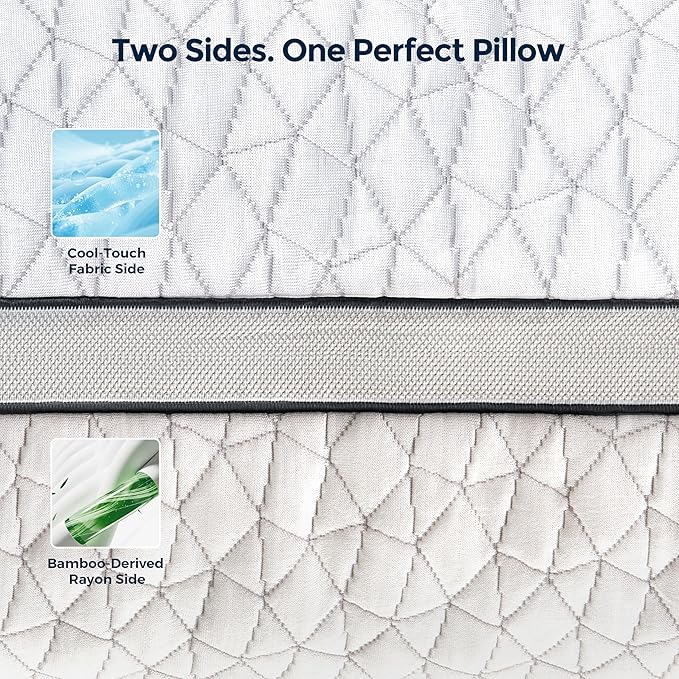 Rainmr Shredded Memory Foam Cooling Pillow for Sleeping, 20" x 36" King Size Pillow with Dual-Side Pillowcase - Cool & Bamboo-Derived Rayon Sides, Supportive Firm Bed Pillow (King)