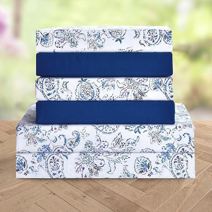 Elegant Comfort Luxury Soft Bed Sheets Paisley Pattern - 1500 Premium Hotel Quality Microfiber Softness Wrinkle and Fade Resistant (6-Piece) Bedding Set, King, Paisley Indigo