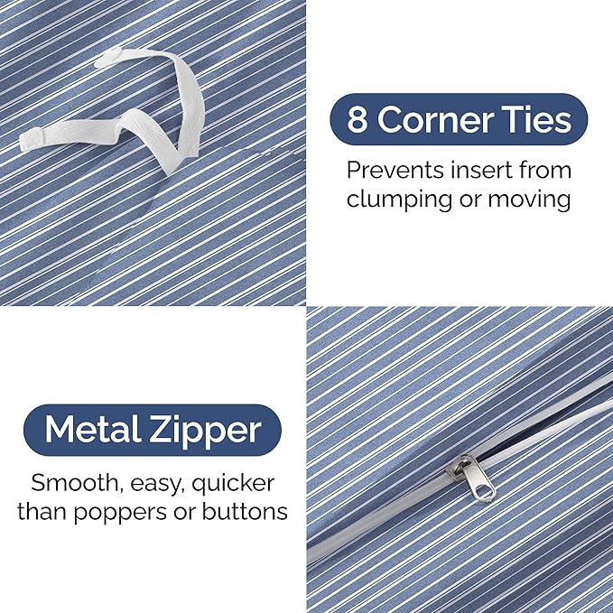 Duvet Cover King Size Set - Extra Soft King Duvet Cover 104" x 90" with 2 Pillow Shams - Hotel Luxury, Easy Care & Fade Free with Zipper Closures & Ties - All Season, Comfy & Breathable (Blue Stripes)