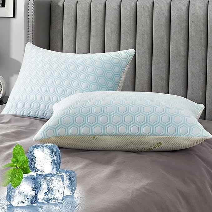 Memory Foam Pillows Standard Size Set of 2 Viscose from Bamboo Cooling Pillows for Hot Sleepers Adjustable Cool Pillow for Side Back Stomach Sleepers with Removable Washable Cover, 20"*26"