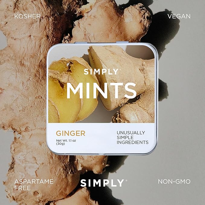 SIMPLY MINTS Natural Ginger Breath Mints, 6 Pack (180 Pieces), Made with Real Ginger Oil | Aspartame-Free, Sorbitol-Free, Xylitol-Free, Vegan, Kosher, Non-GMO