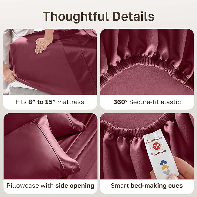 California Design Den Soft 100% Cotton Twin Size Bed Sheets Set, 400 Thread Count Good Housekeeping Award Winner, Silky Smooth Sateen Weave, Refined Twin Bed Sheet Set - Burgundy Red
