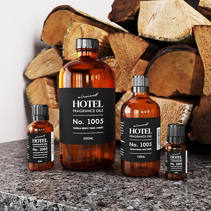AirScent Hotel Diffuser Oil No. 1005 - Vanilla Bean Lilac Sandalwood - Hotel Scent Dupe - Premium Fragrance Oil for Ultrasonic and Waterless Diffusers and Crafting - 10 mL, .34 fl oz Glass Bottle