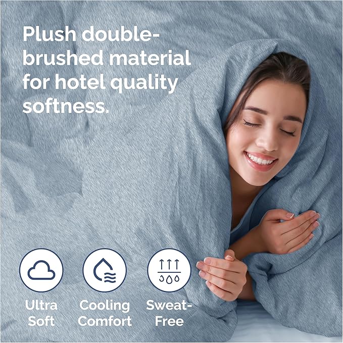 Duvet Cover Cal King Size Set - Extra Soft Cal King Duvet Cover 104" x 98" with 2 Pillow Shams - Hotel Luxury, Easy Care & Fade Free w/ Zipper Closures & Ties - Comfy and Breathable (Heathered Blue)