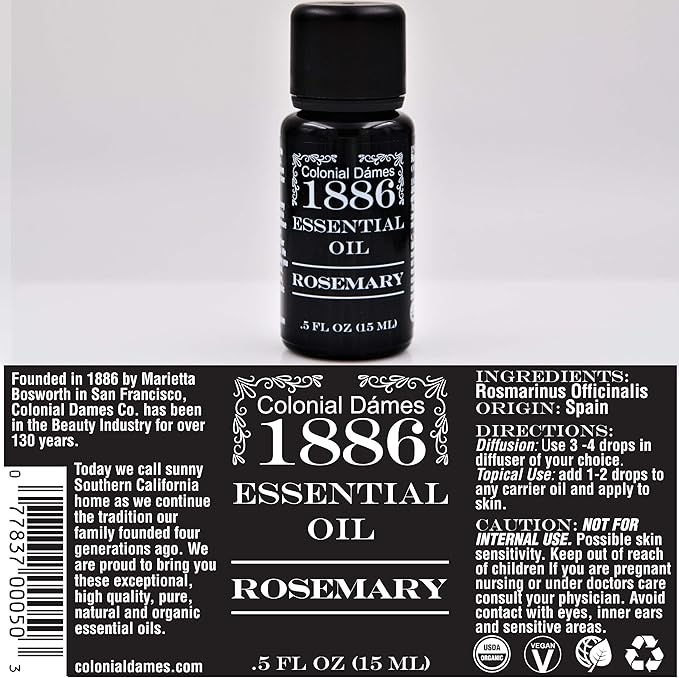Colonial Dames Rosemary Essential Oil (0.5 oz) – 100% Pure Therapeutic Grade Rosemary Oil – Vegan Essential Oils for Healthier Life