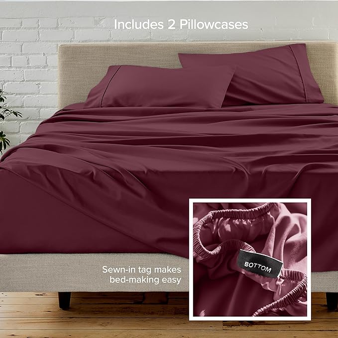 Bare Home Hotel Luxury Twin XL Sheet Set, Extra Soft - 4 Piece Set - Deep Pockets - Easy Fit - Cooling & Breathable - Wrinkle, Fade, Stain Resistant - Includes 2 Pillowcases (Twin XL, Burgundy)