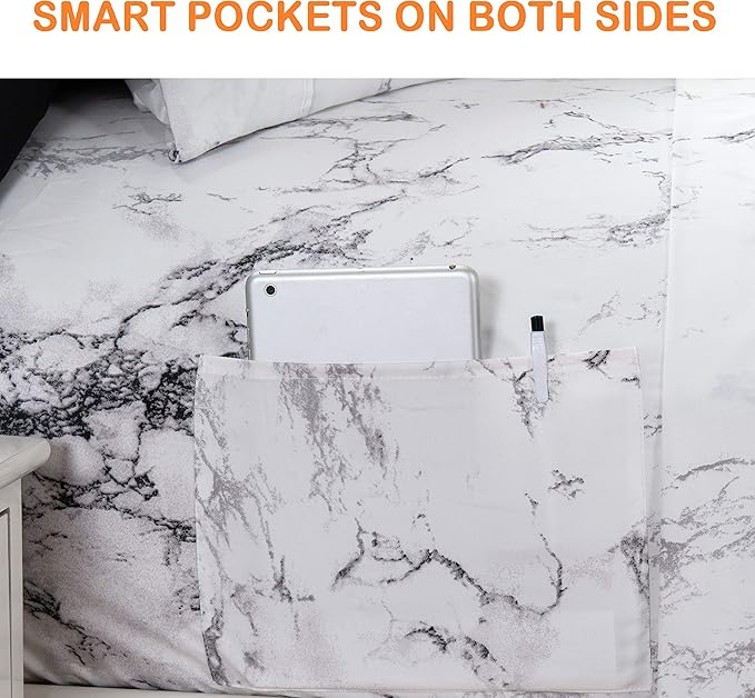 Elegant Comfort Luxury Soft Bed Sheets Marble Pattern - 1500 Premium Hotel Quality Microfiber Softness Wrinkle and Fade Resistant (6-Piece) Bedding Set, Full, White