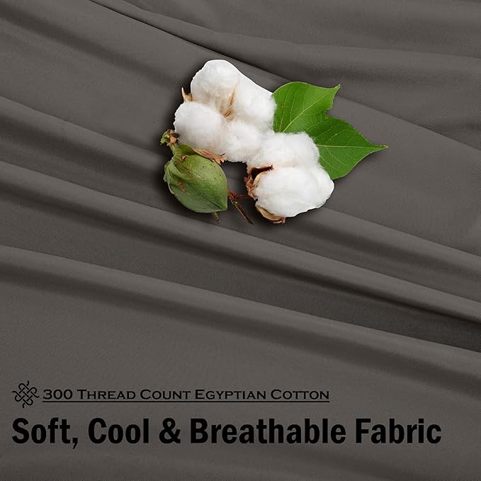 ROYALE LINENS 300 Thread Count 100% Long Staple Combed Cotton Sheet Set - 3 Piece Twin Bed Sheets - 1 Fitted, 1 Flat & Pillow case -Soft Cool & Crisp Sheet Set (Twin, Grey)