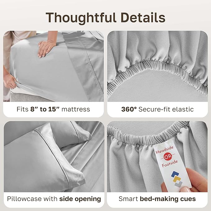 California Design Den Soft 100% Cotton Sheets Twin Size Set, 400 Thread Count Good Housekeeping Award Winner, Silky Smooth Sateen Weave, Breathable and Durable Cotton Bedding Set - Light Grey