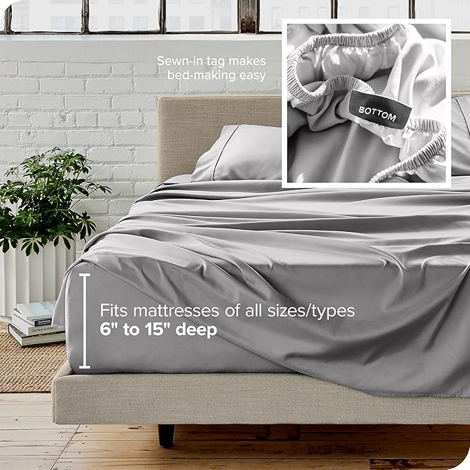 Bare Home Full XL Sheet Set - 1800 Ultra-Soft Microfiber Full Extra Long Bed Sheets - Double Brushed - Deep Pockets - Easy Fit - 4 Piece Set - Bedding Sheets & Pillowcases (Full XL, Light Grey)