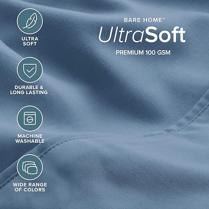 Bare Home Hotel Luxury Full XL Sheet Set, Extra Soft, 6 Piece Set, Deep Pockets, Easy Fit, Cooling & Breathable, Wrinkle, Fade, Stain Resistant, Includes 4 Pillowcases (Full XL, Coronet Blue)