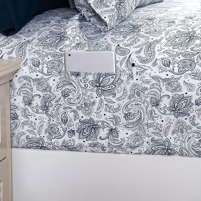 Elegant Comfort Luxury Soft Bed Sheets Paisley Pattern - 1500 Premium Hotel Quality Microfiber Softness Wrinkle and Fade Resistant (6-Piece) Bedding Set, California King, Paisley Navy Blue