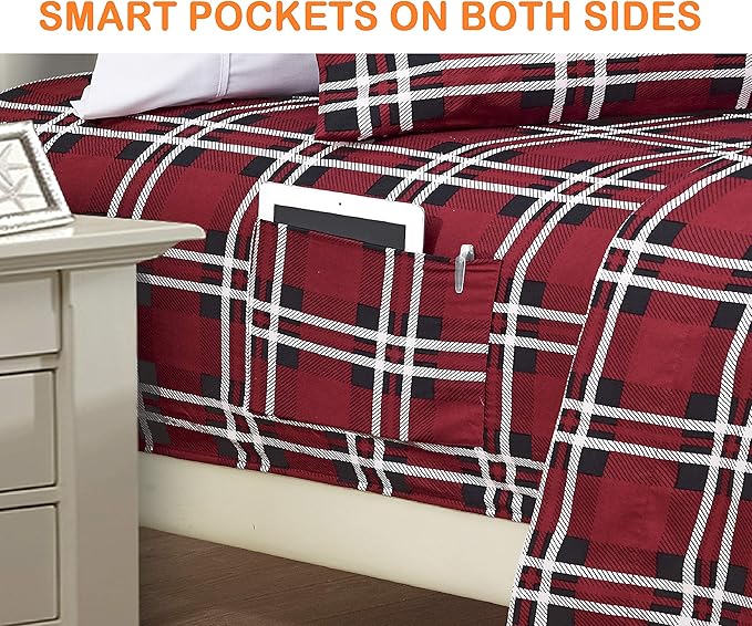 Elegant Comfort Luxury Soft Bed Sheets Plaid Pattern - 1500 Premium Hotel Quality Microfiber Softness Wrinkle and Fade Resistant (6-Piece) Bedding Set, Full, Plaid Burgundy