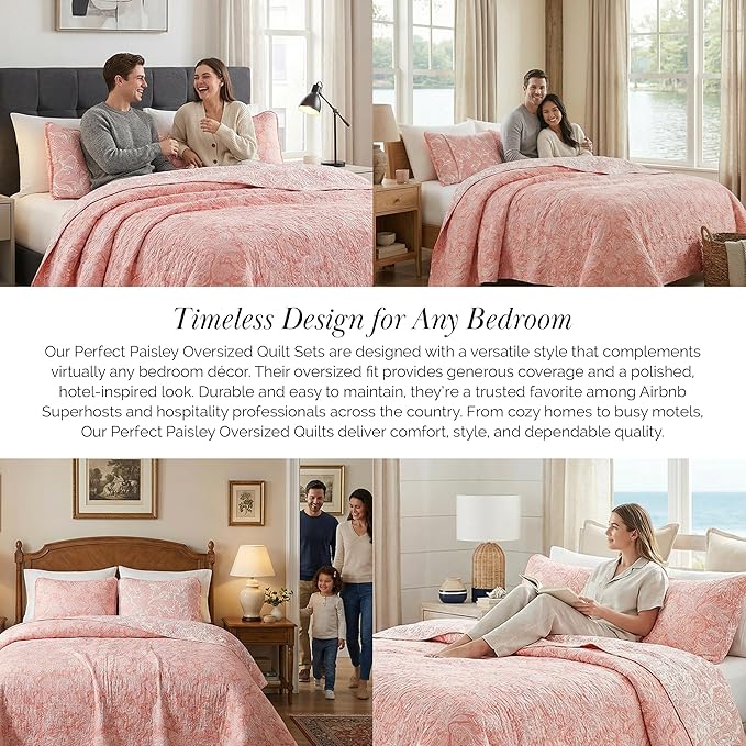 Southshore Fine Living, Inc. Twin XL Quilt Bedding Set, Boho Coverlet, Reversible Quilt, All Season 2-Piece Set with One Matching Quilted Pillow Sham, All Season Twin/XL Bedspreads for Adult, Coral