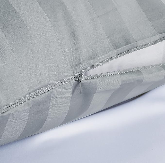 Pillow Protector Standard Size 100% Egyptian Cotton Pillow Covers, 400 Thread Count Sateen Weave Pillow Cases with Zipper Hidden, Breathable Non Noisy Easy Care, Set of 2(Striped Gray)