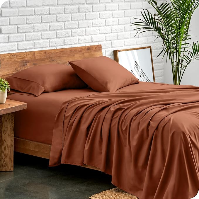 Bare Home Twin XL Sheet Set - 1800 Ultra-Soft Microfiber Twin Extra Long Bed Sheets - Double Brushed - Deep Pockets - Easy Fit - 3 Piece Set - Bedding Sheets & Pillowcases (Twin XL, Terracotta)