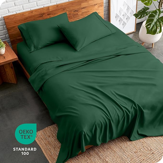 Bare Home Twin Sheet Set - 1800 Ultra-Soft Microfiber Twin Bed Sheets - Double Brushed - Deep Pockets - Easy Fit - 3 Piece Set - Bedding Sheets & Pillowcases (Twin, Forest Green)