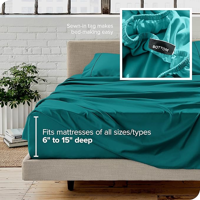 Bare Home Twin XL Sheet Set - 1800 Ultra-Soft Microfiber Twin Extra Long Bed Sheets - Double Brushed - Deep Pockets - Easy Fit - 3 Piece Set - Bedding Sheets & Pillowcases (Twin XL, Emerald)