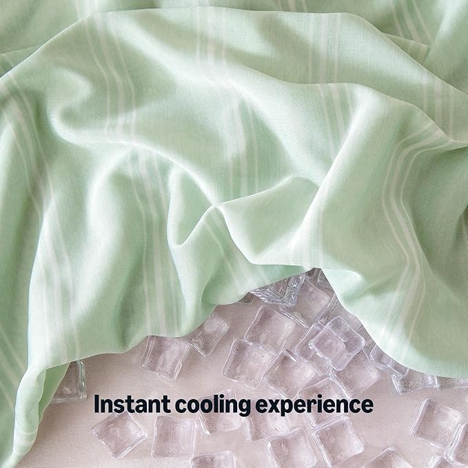 Amazon Basics Stripe Cooling Pillow Cases for Hot Sleepers, Soft Cooling Pillow Covers with Envelope Closure, 20" x 36", King, Aloe Green, Pack of 2