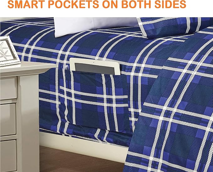 Elegant Comfort Luxury Soft Bed Sheets Plaid Pattern - 1500 Premium Hotel Quality Microfiber Softness Wrinkle and Fade Resistant (4-Piece) Bedding Set, Twin/Twin XL, Navy Blue