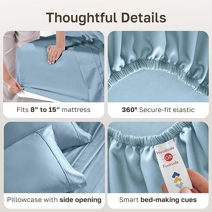 California Design Den Soft 100% Cotton Bed Sheets Twin Size Set, 400 Thread Count Good Housekeeping Award Winner, Silky Smooth Sateen Weave, Refined Twin Bed Sheet Set - Sky Blue