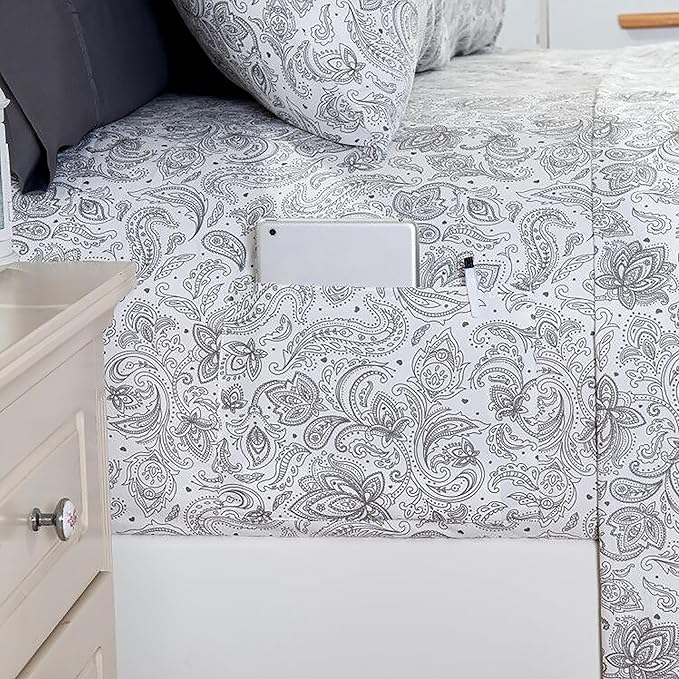 Elegant Comfort Luxury Soft Bed Sheets Paisley Pattern - 1500 Premium Hotel Quality Microfiber Softness Wrinkle and Fade Resistant (6-Piece) Bedding Set, California King, Paisley Grey
