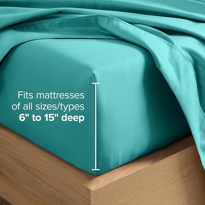 Bare Home Hotel Luxury Twin XL Sheet Set, Extra Soft - 4 Piece Set - Deep Pockets - Easy Fit - Cooling & Breathable - Wrinkle, Fade, Stain Resistant - Includes 2 Pillowcases (Twin XL, Turquoise)