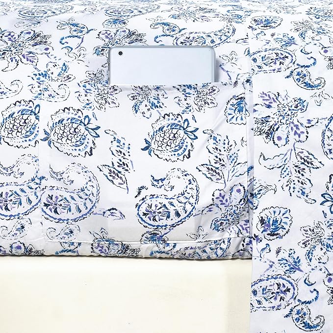 Elegant Comfort Luxury Soft Bed Sheets Paisley Pattern - 1500 Premium Hotel Quality Microfiber Softness Wrinkle and Fade Resistant (6-Piece) Bedding Set, California King, Paisley Indigo