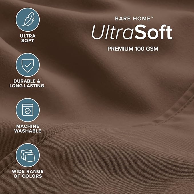 Bare Home Hotel Luxury Queen Sheet Set, Extra Soft - 6 Piece Set - Deep Pockets - Easy Fit - Cooling & Breathable - Wrinkle, Fade, Stain Resistant - Includes 4 Pillowcases (Queen, Cocoa)