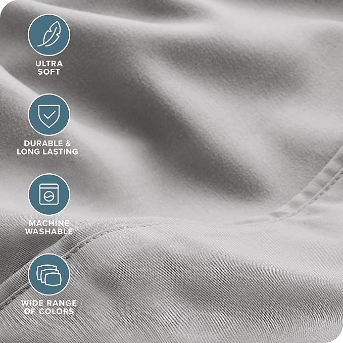 Bare Home Hotel Luxury Sheet Set, Extra Soft - 7 Piece Set - Deep Pockets - Easy Fit - Cooling & Breathable - Wrinkle, Fade, Stain Resistant - Includes 4 Pillowcases (Split Cal King, Light Grey)