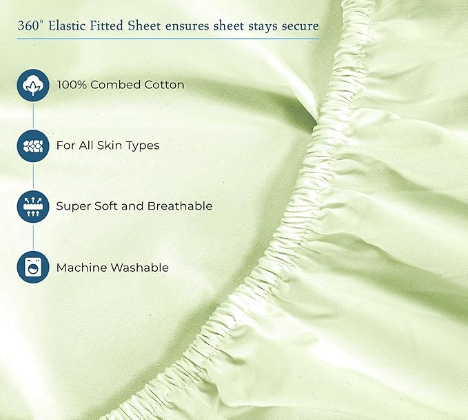ROYALE LINENS 400 Thread Count 100% American Grown Cotton 4 Piece Sateen Full Sheet Set - 1 Fitted Sheet, 1 Flat Sheet, 2 Pillow case - Green Full Bedsheet - Cotton Sheets - (Full, Florentine Sage)